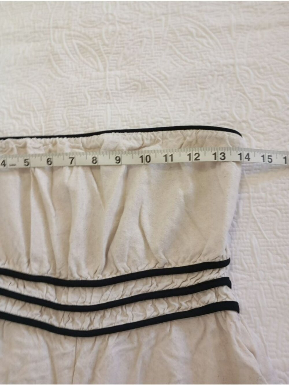 Monteau Los Angeles Women Strapless Jumpsuit Beige Black Trim Medium Linen Blend - Picture 9 of 13